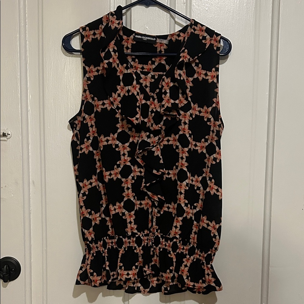 Karl Lagerfeld Black and Pink Floral Blouse